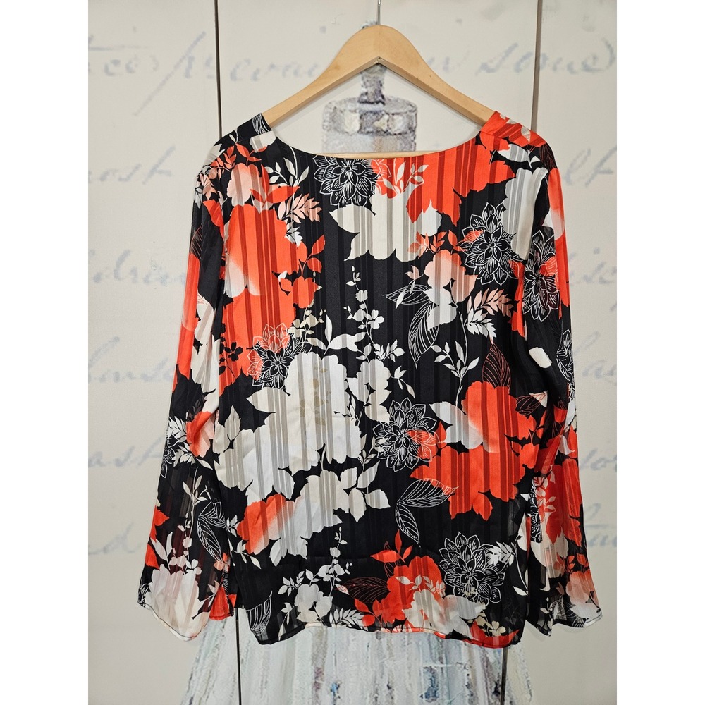 NWT The Limited Blouse Large Scarlet Blossom Floral Pleated V-Neck Long‎ Sleeve